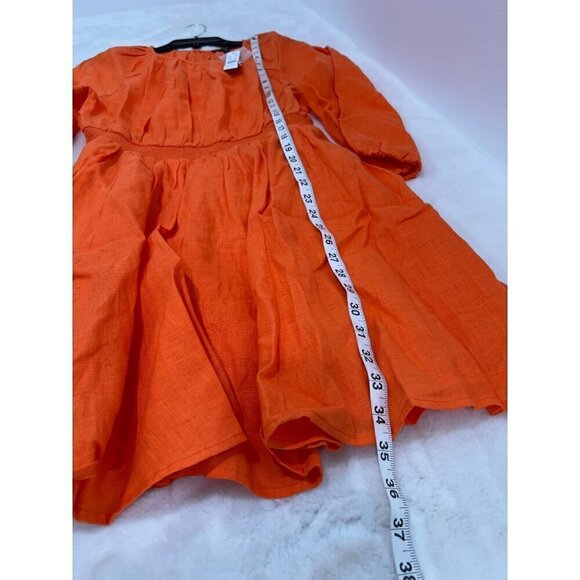 New J.Crew Size M Palermo smocked-waist mini dress in linen Orange *Stain* - Picture 7 of 13